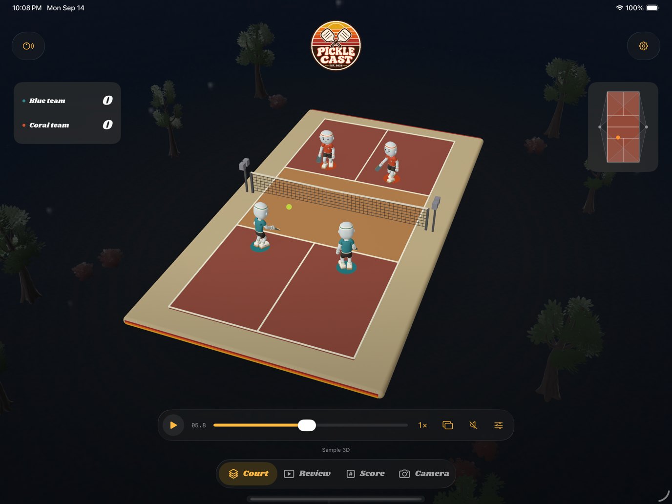 3D court view in the Pickle Cast app